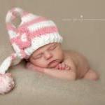 Crochet Newborn Pink Stripe Long Tail Pixie Elf Hat Photography Prop