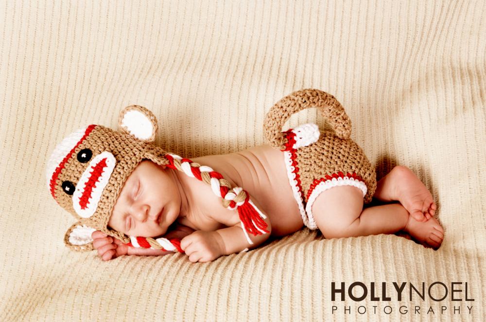 Crochet Red Sock Monkey Hat and Diaper Cover Set Newborn Photography prop 