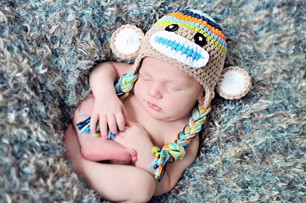 Crochet Boys Stripe Sock Monkey Hat Newborn to Toddler sizing Photography prop