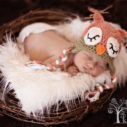 Crochet Sleepy Owl Hat Newborn to Toddler sizing Photography prop