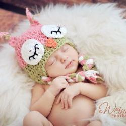 Crochet Sleepy Owl Hat Newborn to Toddler sizing Photography prop