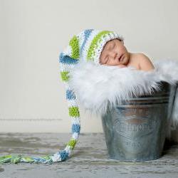 Crochet Long Tail Pixie Elf Hat Newborn Only Photography Prop