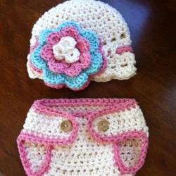 Crochet Pink Hat and Diaper Cover Set Newborn Photography prop